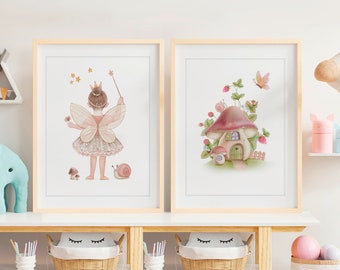 Fairy nursery art Set of 2 posters, fairy Garden Wall Art, Fairy Nursery Print, Baby Sower Gift, Girls Room Decor, Fairy Wall Art