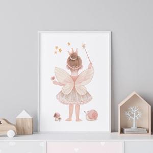 Fee-Prinzessin-Druck,Original-Aquarell Gemälde für Kinderzimmer, Mädchenzimmer-Poster, Geschenke für Mädchen, Kinderzimmer-Wandkunst