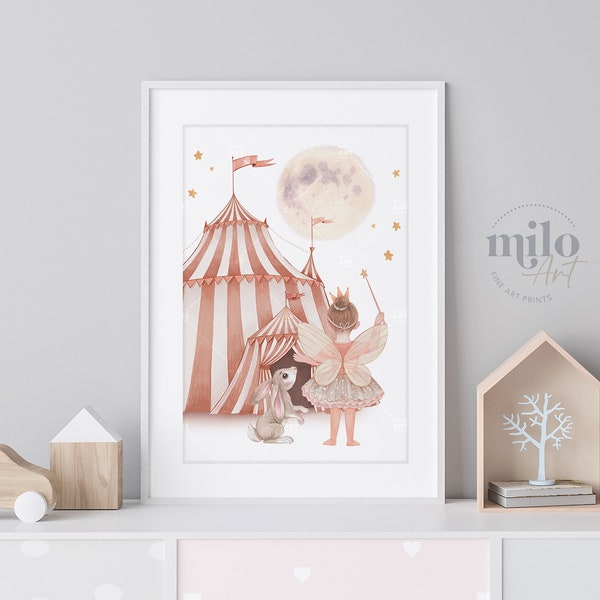 Zirkus Kinderzimmer Kunst Poster, Zirkus Druck, Wandbild Mädchen, Fee Kinderzimmer, Mädchen Kinderzimmer Dekoration, Geschenk Taufe