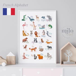 Französische Tieralphabet-Drucke Französisches ABC-Poster ABC-Poster pädagogische Kunst, Kinderzimmerdekor Französisches Alphabet Wandkunst