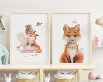 Fairy Fox Nursery Art Prints: Woodland Baby Room Decor Set