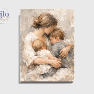 Mother and Two Children Print, Figurative Family Art, Motherhood, Nursery, Cozy Home Decor