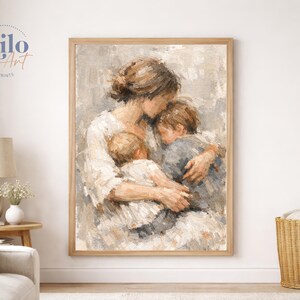 Mother and Two Children Print, Figurative Family Art, Motherhood, Nursery, Cozy Home Decor