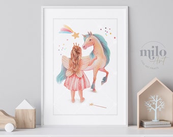 Unicorn Fairy Poster: Watercolor Art Print for Girls