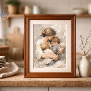 Mother and Two Children Print, Figurative Family Art, Motherhood, Nursery, Cozy Home Decor