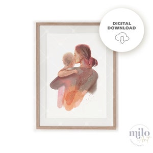 Woman with Baby Watercolor Art Print | New Mom Gift Wall Art Minimalist Baby Wall Art | Downloadable digital art