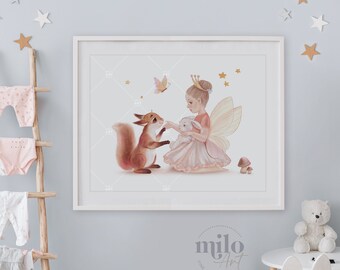 Fairy and Squirrel Print: Original Watercolor Nursery Wall Art