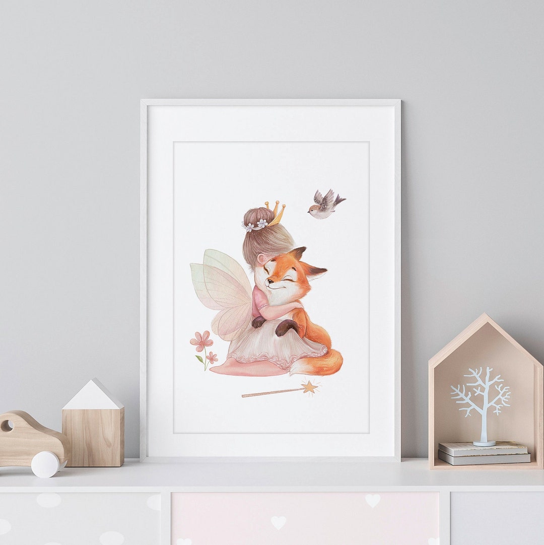 Fairy Nursery Art, Fairy and Fox Wall Art, Fairy Nursery Print, Baby