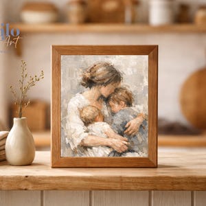 Mother and Two Children Print, Figurative Family Art, Motherhood, Nursery, Cozy Home Decor