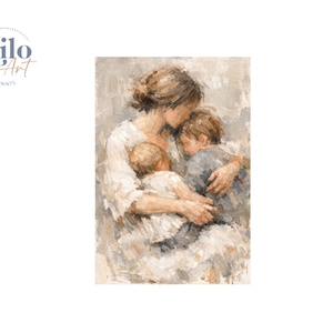 Mother and Two Children Print, Figurative Family Art, Motherhood, Nursery, Cozy Home Decor