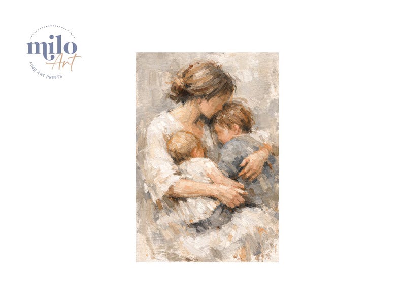 Mother and Two Children Print, Figurative Family Art, Motherhood, Nursery, Cozy Home Decor