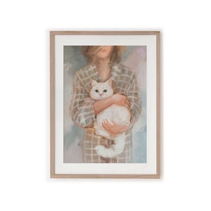 Woman and Cat Art Poster, Cat Poster, Cat Wall Art, Large Wall Art, Cat Gifts for Women, Original Art Print