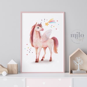 Einhorn Druck für das Kinderzimmer-originelle Aquarelle für das Kinderzimmer, Poster für das Kinderzimmer, Geschenke für Mädchen, Wandbilder