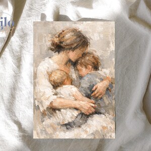 Mother and Two Children Print, Figurative Family Art, Motherhood, Nursery, Cozy Home Decor