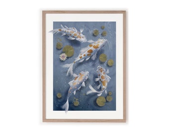 Koi Fish Art Print: Japanese Goldfish Poster (Giclee)