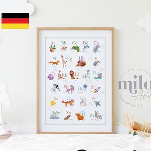 Deutsch ABC-Poster für Kinder Montessori-Alphabet-Poster für das Kinderzimmer für Jungen und Mädchen, Wanddekoration Kinderzimmer-Wandkunst