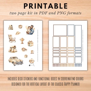 Glücklicher Wochenplaner mit vertikalem Layout, druckbare Vatertagsaufkleber für klassisches HP, Best Dad PDF & PNG digitaler Download