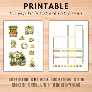 Happy Planner vertical layout weekly sticker kit, printable summer fruit stickers for classic HP, Lemon Love PDF & PNG digital download