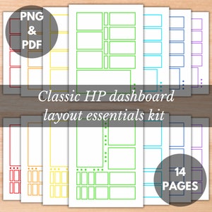Happy Planner-dashboardlay-out afdrukbare dozen in regenboogkleuren, functionele doosstickers, decoratieve planningsbasis voor wekelijkse spreads