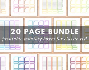 Classic Happy Planner printable notched boxes in 40 colors, functional sticker bundle, decorative planning basics for monthly spreads