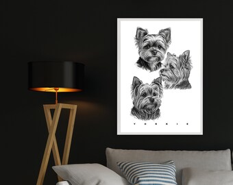 Yorkie Drawing Collage, Digital Wall Art, Large Printable Art, Downloadable Prints, Wall Decor, 300 DPI