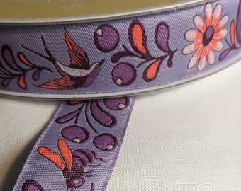 Tula Pink Birds & Bees Ribbon - Mystic/Purple- 7/8in x 18 inches - sold in 1/2 yard increments