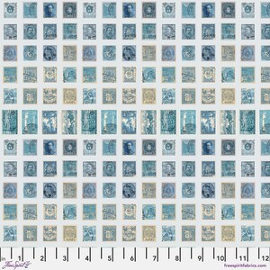 Blue Stamps - Blue Palette from Eclectic Elements Palette by Tim Holtz for Free Spirit Fabrics - sold in 1/2 yards