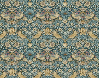Mini Strawberry Thief in Teal - The Original Morris & Co from Free Spirit Fabrics - sold by 1/2 yard