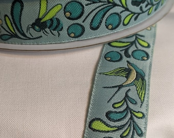 Tula Pink Birds & Bees Ribbon - Teal - 7/8in x 18 inches - sold in 1/2 yard increments