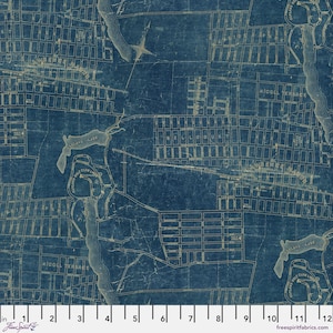 Blue Map - Blue Palette from Eclectic Elements Palette by Tim Holtz for Free Spirit Fabrics - sold in 1/2 yards
