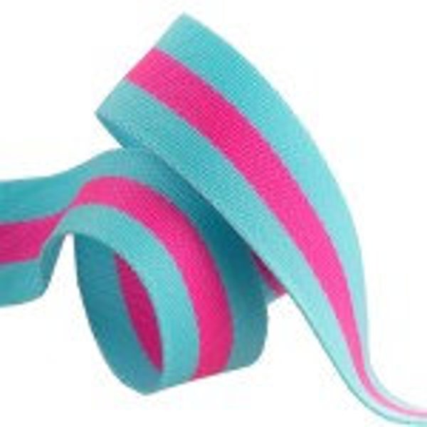 Tula Pink Webbing - 1.5 inches wide - Aqua and Hot Pink - sold in half-yard increments