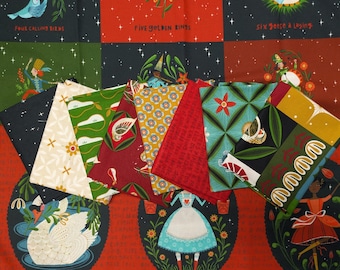 Fabric bundle -  8 fat quarters & 2 panel prints - 12 Days of Christmas by Cori Dantini for Free Spirit Fabrics