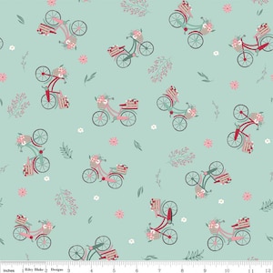 Bicycles in Mint - Berry Market by Beverly McCullough for Riley Blake Designs