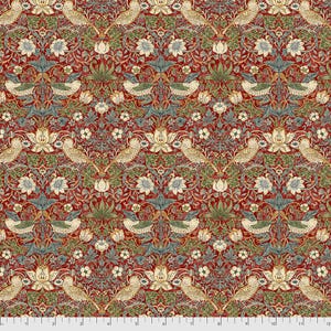 Mini Strawberry Thief in Red - The Original Morris & Co from Free Spirit Fabrics - sold by 1/2 yard