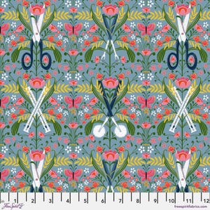 Damask Gadgets Small in Blue - Magic Makers from Cori Dantini for Free Spirit Fabrics - sold by 1/2 yard