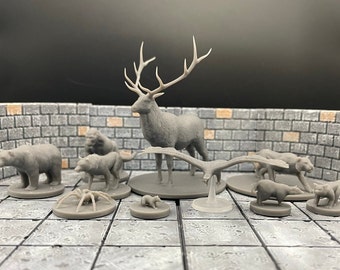 Forest Druid Wild Shapes | Gift Set | Ape, Badger, Bear, Elk, Hawk, Tiger, Rat, Red Panda, Spider, Wolf | mz4250 | 3D Printed Minis | 28mm