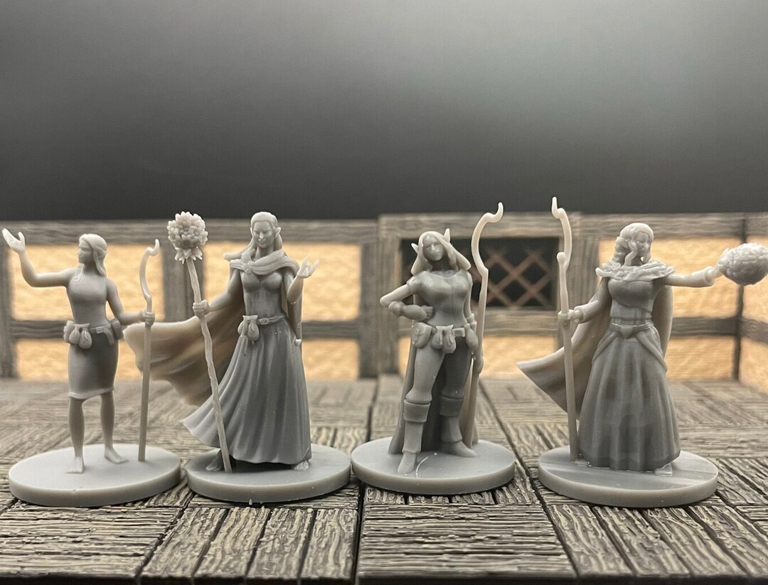 Elven Female Druids Flower Staff Produce Flame Spell Tabletop RPG