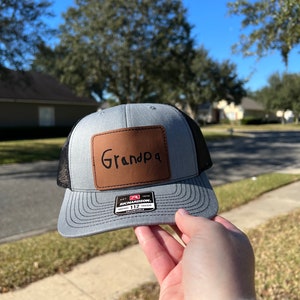 Custom Handwriting Leather Engraved Hat Patch, Children&#39;s Handwriting, Christmas Gift for Dad, Grandfather gift, men’s gift
