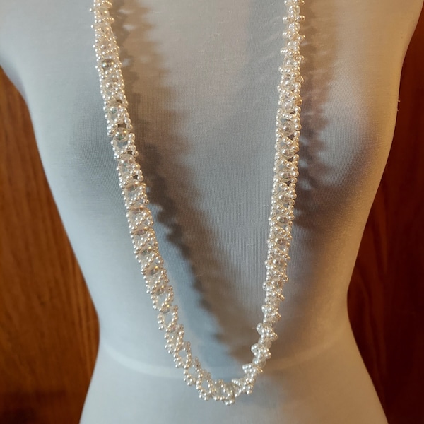 Vintage Rare Find 40" Long Crochet Faux Twisted Pearl Necklace