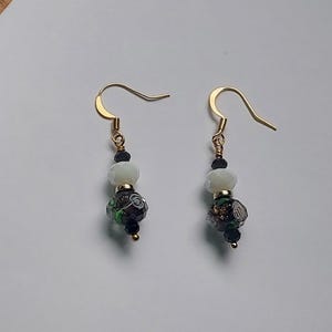 White and Black Roses Crystal Earrings with gold ear wires. Very Light Weight. Handmade by Carm USA