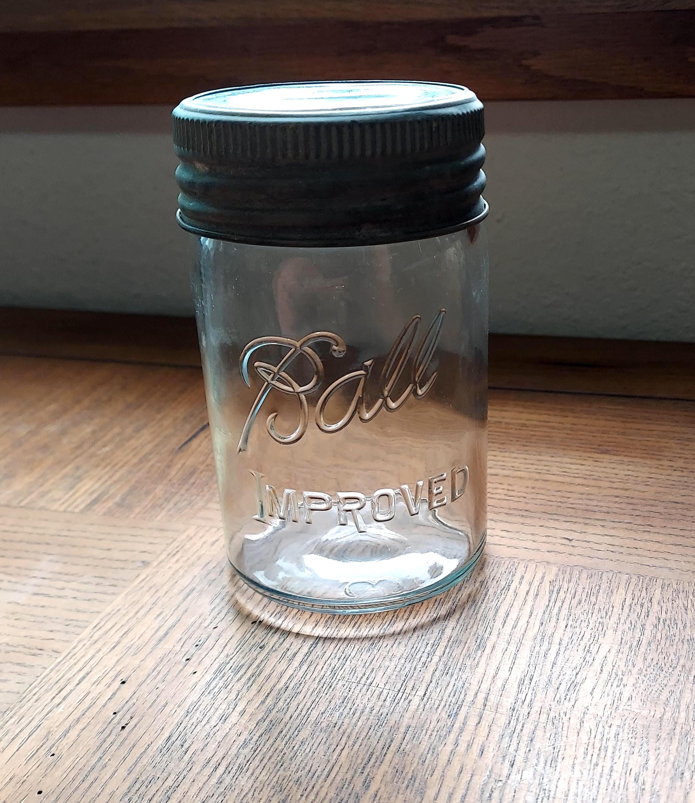 1900's Vintage Ball Perfect Mason Jar #3 with glass Cap and Zin Rim 5 inches tall.