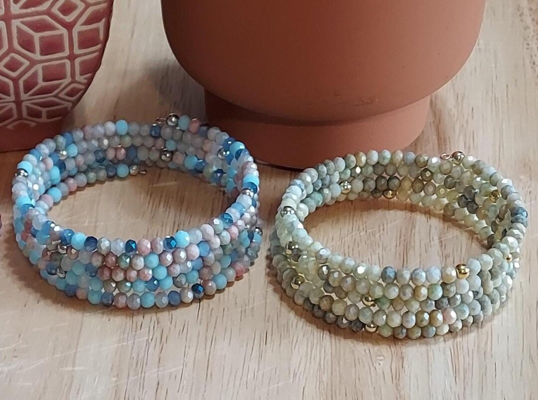 Crystal Bead Memory Wire Stacking Bracelet: Handmade Colorful Jewelry ...