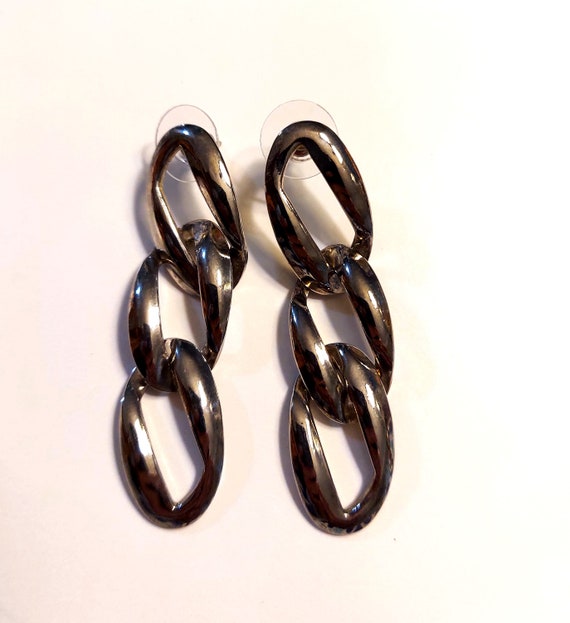 Vintage 1970s Chain Link Silver Plated Earrings