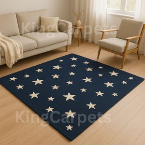 Navy Blue Star Area Rug: Soft Kids Playroom Carpet