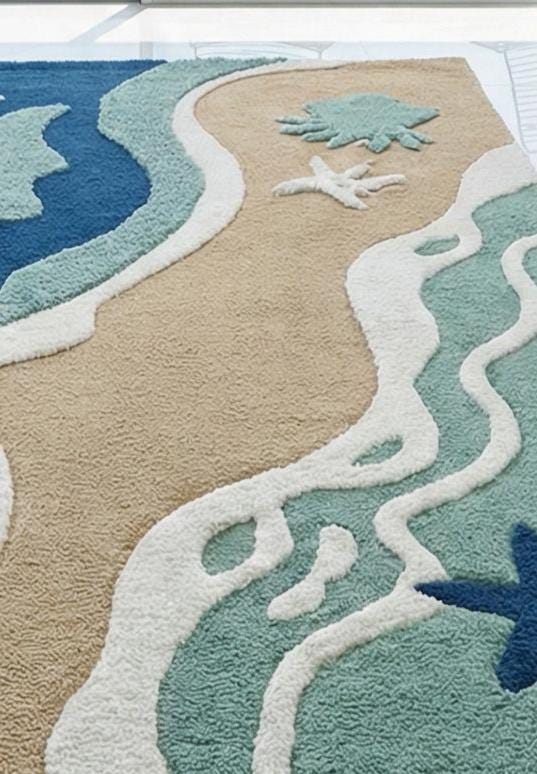 Hand Tufted Wool Area Rug, Coastal Ocean Beach Design Carpet, Starfish ...