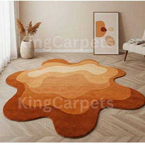 Modern Orange Rug: Tufted Living Room Bedroom Decor