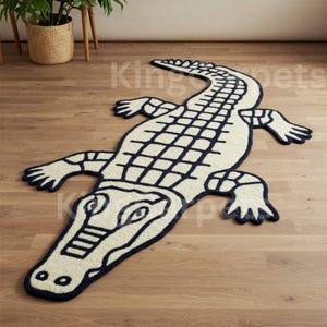 Alfombra de cocodrilo, hecha a mano, con mechones para sala de estar, dormitorio infantil, disponible en todos los tamaños, personalizable, decoración única para el hogar.