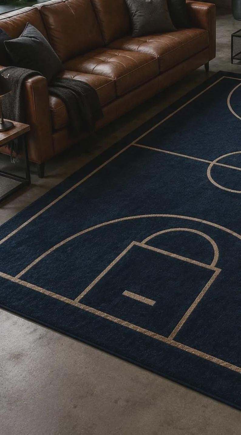 Hand-tufted Wool Basketball Court Rug, Modern Sports Game Room Decor - Etsy