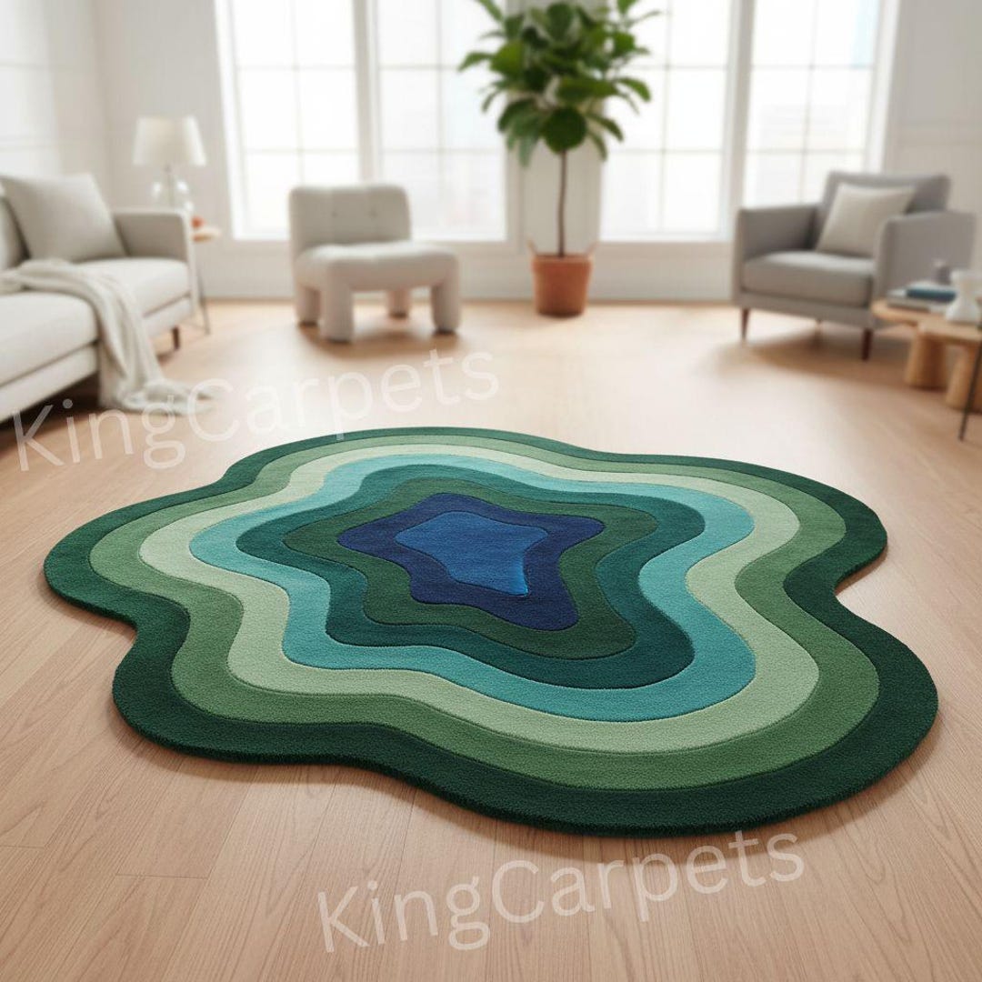Organic Shape Green Rug • Topographic Abstract Area Rug • Layered Moss ...