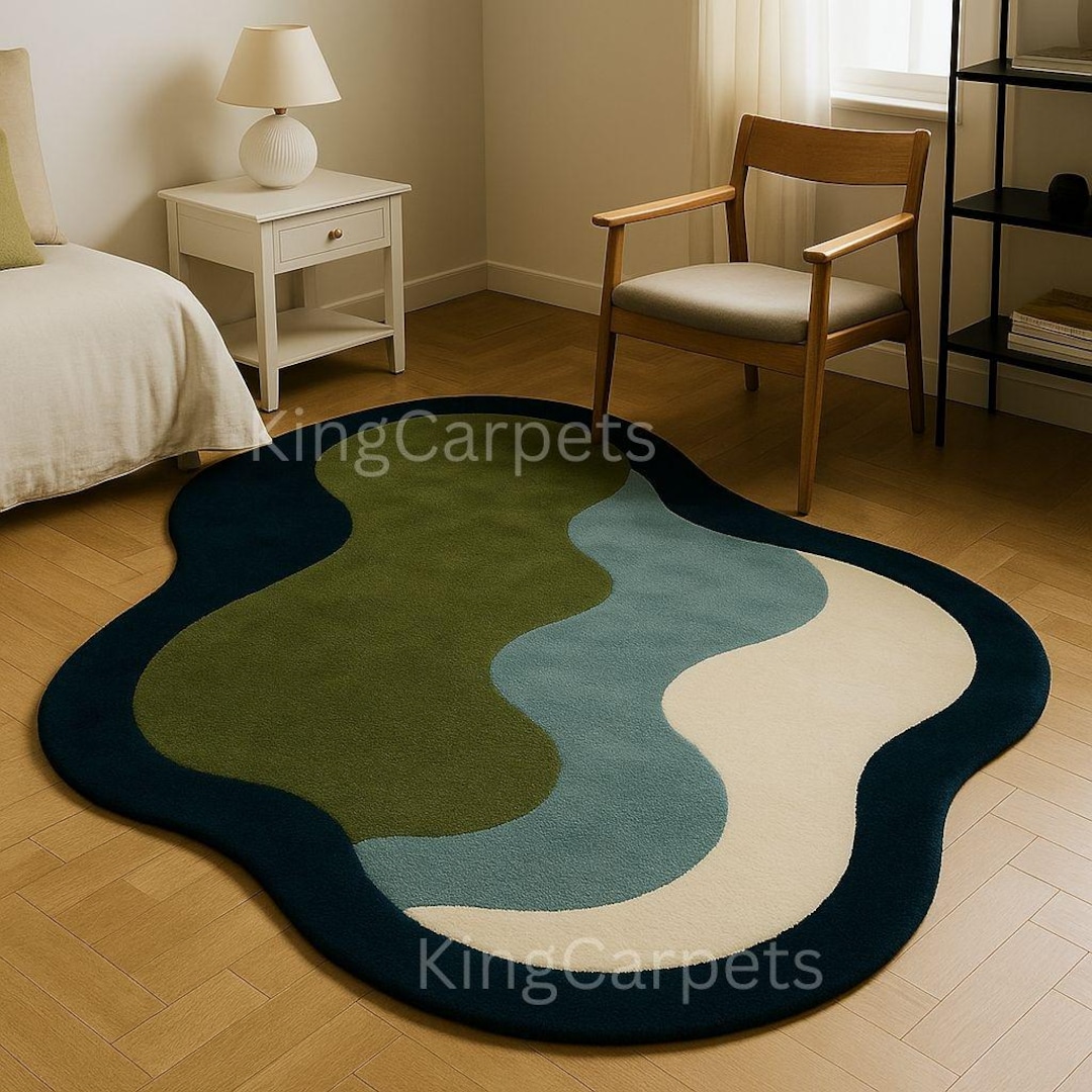 Modern Abstract Wavy Hand-tufted Wool Rug Irregular Shape 7x7 Area Rug ...